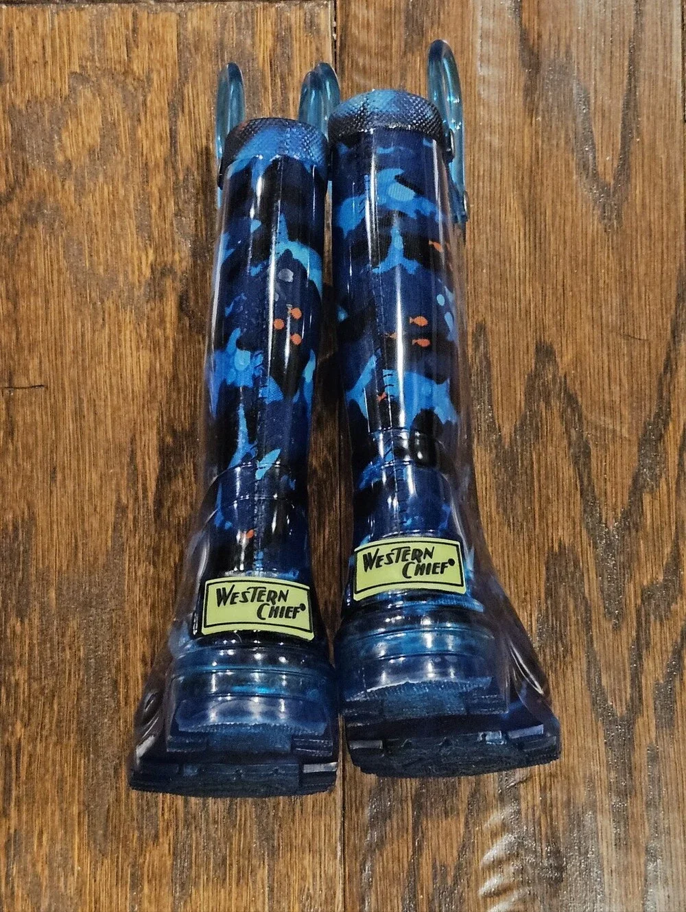 Western Chief Kids Camo Shark Lighted Rain Boots, Blue - Size 6 Toddler